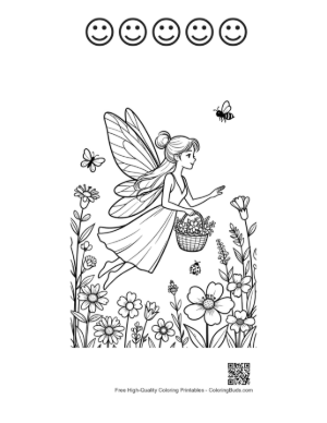 Thumbnail: Cute Garden Fairy to Color Printable and 5 Happy Face Outline