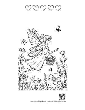 Thumbnail: Cute Garden Fairy to Color Printable and 5 Heart Outline