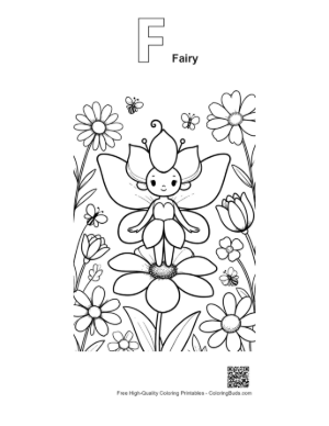 Thumbnail: Cute Garden Fairy to Color Printable Outline Alphabet F Fairy