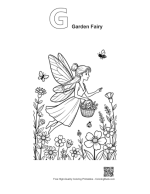 Thumbnail: Cute Garden Fairy to Color Printable Outline Alphabet G Garden Fairy