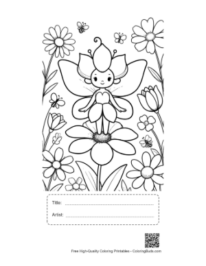 Thumbnail: Cute Garden Fairy to Color Printable with Title and Artist Box