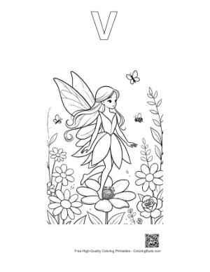 Thumbnail: Download Garden Fairy Coloring Sheet Printable Outline Alphabet V