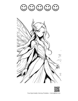 Thumbnail: Elegant Garden Fairy in Flowing Gown Printable and 5 Happy Face Outline
