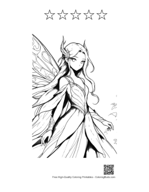 Thumbnail: Elegant Garden Fairy in Flowing Gown Printable and 5 Star Outline