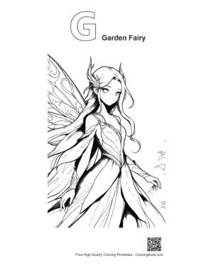 Thumbnail: Elegant Garden Fairy in Flowing Gown Printable Outline Alphabet G Garden Fairy