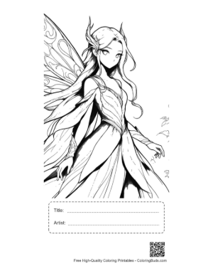 Thumbnail: Elegant Garden Fairy in Flowing Gown Printable with Title and Artist Box