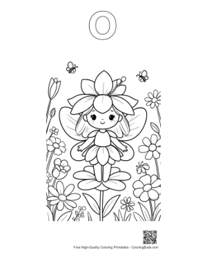 Thumbnail: Flower-Themed Fairy Girl for Kids Coloring Printable Outline Alphabet O
