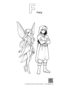 Thumbnail: Garden Fairy and Cloaked Elf Companion Printable Outline Alphabet F Fairy