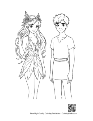 Thumbnail: Garden Fairy and Elf Boy Coloring Page