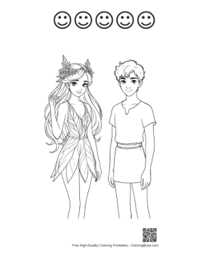 Thumbnail: Garden Fairy and Elf Boy Coloring Page Printable and 5 Happy Face Outline