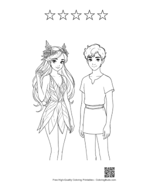 Thumbnail: Garden Fairy and Elf Boy Coloring Page Printable and 5 Star Outline