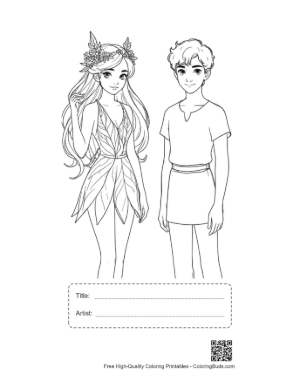 Thumbnail: Garden Fairy and Elf Boy Coloring Page Printable with Title and Artist Box