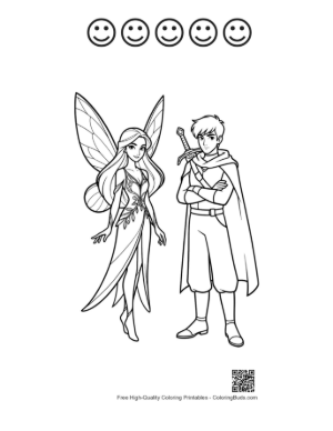 Thumbnail: Garden Fairy and Knight Line Art Printable and 5 Happy Face Outline