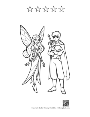 Thumbnail: Garden Fairy and Knight Line Art Printable and 5 Star Outline