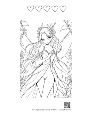 Thumbnail: Garden Fairy in Flowering Vines Printable and 5 Heart Outline