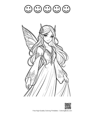 Thumbnail: Garden Fairy in Flowing Gown Printable and 5 Happy Face Outline