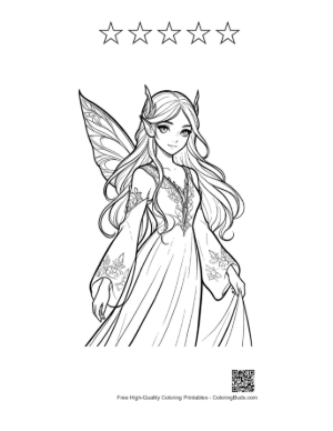 Thumbnail: Garden Fairy in Flowing Gown Printable and 5 Star Outline
