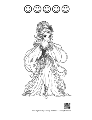 Thumbnail: Garden Fairy in Leafy Gown Printable and 5 Happy Face Outline