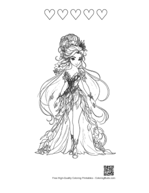 Thumbnail: Garden Fairy in Leafy Gown Printable and 5 Heart Outline