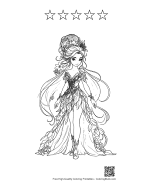 Thumbnail: Garden Fairy in Leafy Gown Printable and 5 Star Outline