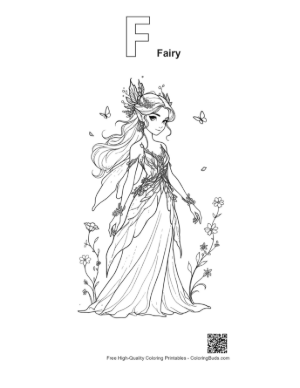 Thumbnail: Garden Fairy in Leafy Gown Printable Outline Alphabet F Fairy