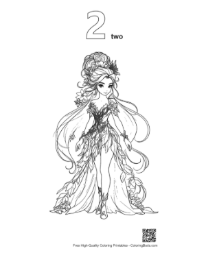 Thumbnail: Garden Fairy in Leafy Gown Printable Outline Number 2