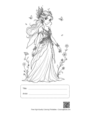 Thumbnail: Garden Fairy in Leafy Gown Printable with Title and Artist Box