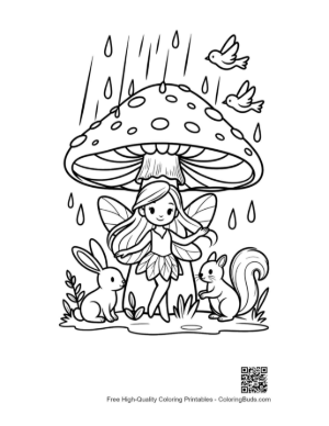 Thumbnail: Garden Fairy Sheltering Bunnies Under a Mushroom Printable