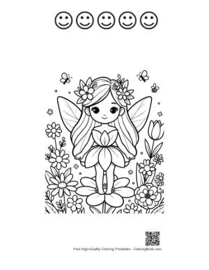 Thumbnail: Lovely Spring Fairy Near a Sunflower Printable and 5 Happy Face Outline