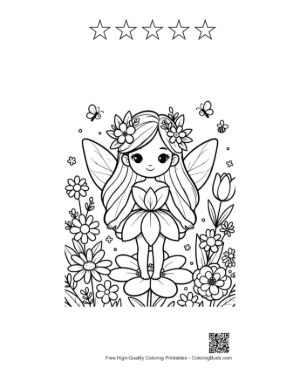 Thumbnail: Lovely Spring Fairy Near a Sunflower Printable and 5 Star Outline