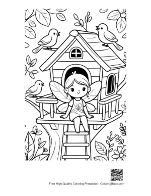 Thumbnail: Magic Fairy Watching Birds from Her Balcony Printable