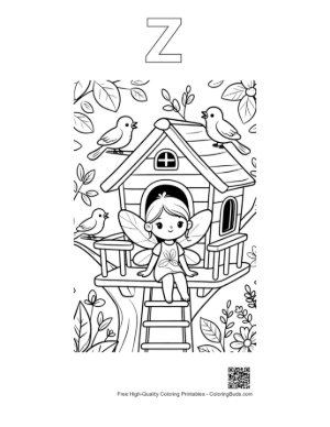 Thumbnail: Magic Fairy Watching Birds from Her Balcony Printable Outline Alphabet Z