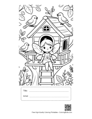 Thumbnail: Magic Fairy Watching Birds from Her Balcony Printable with Title and Artist Box