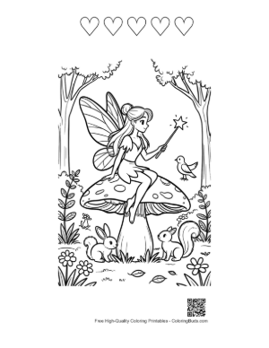 Thumbnail: Magical Fairy Sitting on a Spotted Mushroom Printable and 5 Heart Outline