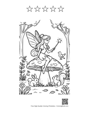 Thumbnail: Magical Fairy Sitting on a Spotted Mushroom Printable and 5 Star Outline