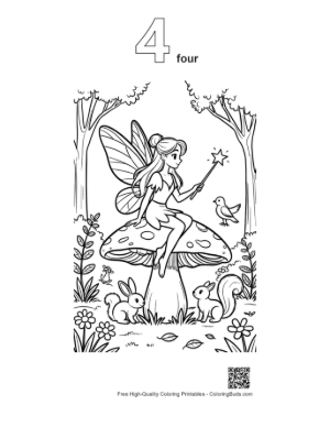 Thumbnail: Magical Fairy Sitting on a Spotted Mushroom Printable Outline Number 4