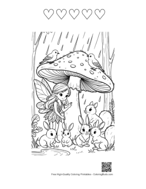 Thumbnail: Rainy Day Fairy Under a Polka Dot Mushroom Printable and 5 Heart Outline