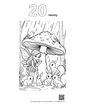 Thumbnail: Rainy Day Fairy Under a Polka Dot Mushroom Printable Outline Number 20