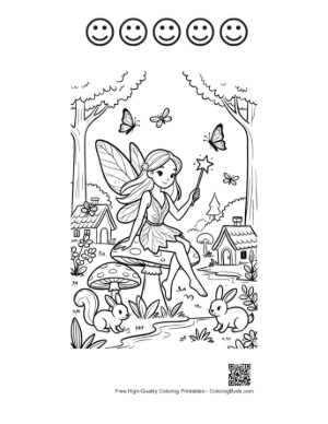 Thumbnail: Sweet Fairy in a Mystical Forest Garden Printable and 5 Happy Face Outline