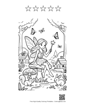 Thumbnail: Sweet Fairy in a Mystical Forest Garden Printable and 5 Star Outline