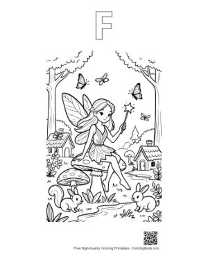 Thumbnail: Sweet Fairy in a Mystical Forest Garden Printable Outline Alphabet F
