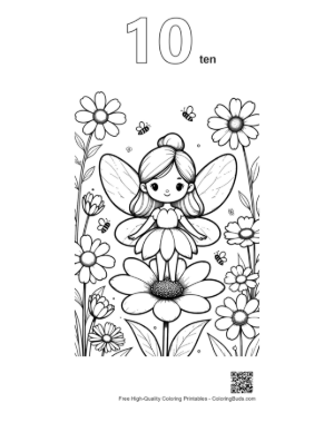 Thumbnail: Sweet Garden Sprite Surrounded by Petals Printable Outline Number 10