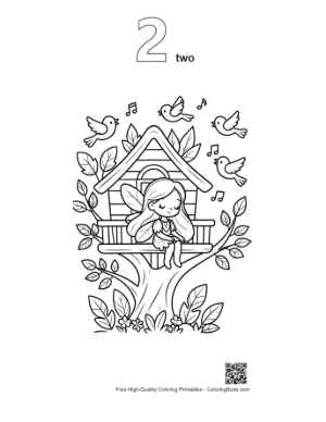 Thumbnail: Sweet Little Fairy Sitting on a Tree Branch Printable Outline Number 2