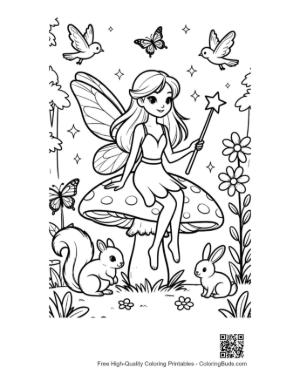 Thumbnail: Whimsical Fairy Playing with Woodland Bunnies Printable