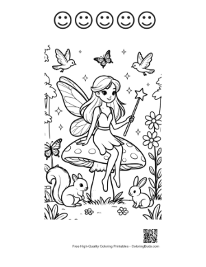 Thumbnail: Whimsical Fairy Playing with Woodland Bunnies Printable and 5 Happy Face Outline