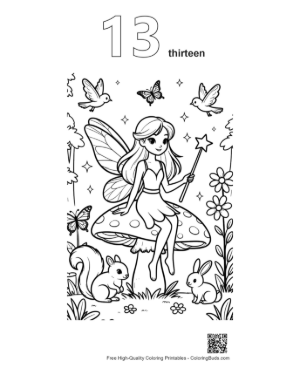 Thumbnail: Whimsical Fairy Playing with Woodland Bunnies Printable Outline Number 13