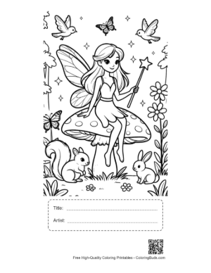 Thumbnail: Whimsical Fairy Playing with Woodland Bunnies Printable with Title and Artist Box