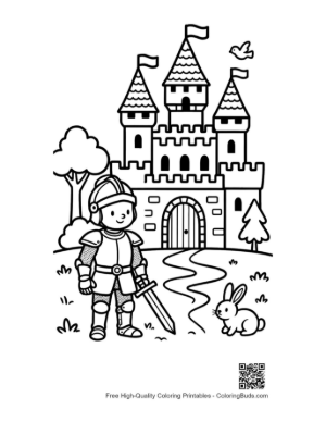 Thumbnail: Cute Little Knight Guarding the Royal Castle Gates Printable