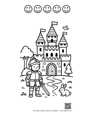 Thumbnail: Cute Little Knight Guarding the Royal Castle Gates Printable and 5 Happy Face Outline