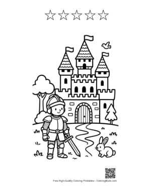 Thumbnail: Cute Little Knight Guarding the Royal Castle Gates Printable and 5 Star Outline